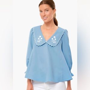 Tuckernuck Cornflower Blue Embroidered Easton Blouse XXL